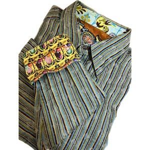 Robert Graham Multi Color Striped Scooter Flip Cuff/Paisley Collar Men's Shirt L